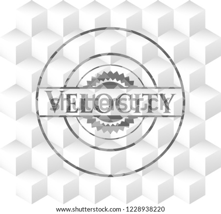 Velocity realistic grey emblem with cube white background