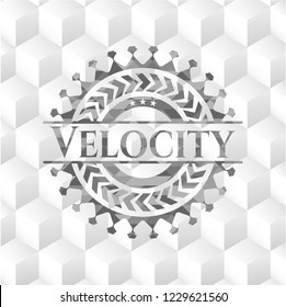 Velocity realistic grey emblem with geometric cube white background