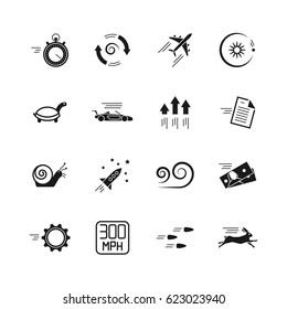 Velocity, speed and performance vector icons isolated on white background