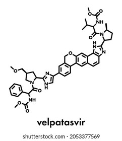 Velpatasvir hepatitis C virus (HCV) drug molecule. Skeletal formula.