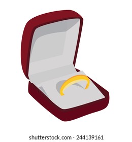 Velvet jewlery opened box with golden wedding ring vector isolated on white