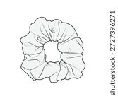 velvet scrunchies technical flat drawing vector mockup illustration.