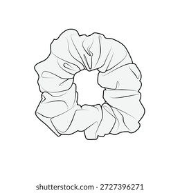 velvet scrunchies technical flat drawing vector mockup illustration.