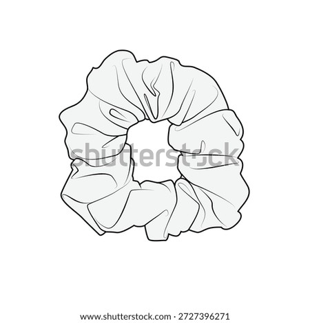 velvet scrunchies technical flat drawing vector mockup illustration.