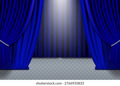 Velvet stage curtains pulled back creating an elegant theatrical performance event setting