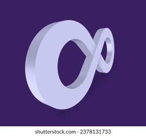 Símbolo de infinito violeta de terciopelo 3D sobre fondo violeta oscuro. Diseño de Logotipo de Vector sin fin. Concepto de infinito para el diseño de tu sitio web, logotipo, aplicación, interfaz de usuario. EPS10.