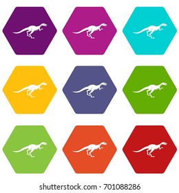 Velyciraptor icon set many color hexahedron isolated on white vector illustration