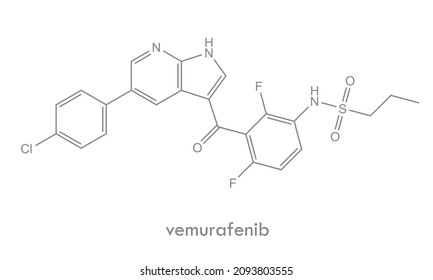 Vemurafenib structure. Anti cancer drug used in treatment of melanoma. Skeletal formula.