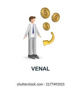 Venal icon in 3d. Colored illustration from corruption collection. Creative Venal icon for web design, templates, infographics and more