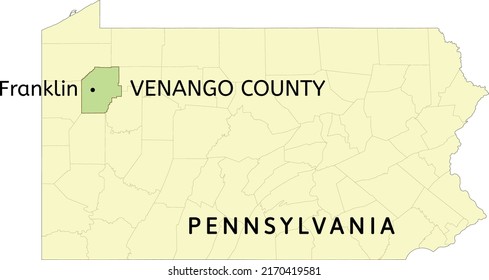 Venango County and city of Franklin location on Pennsylvania state map