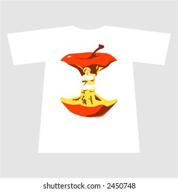 Venappleus (Venus in apple core). Humorous image for t-shirt print