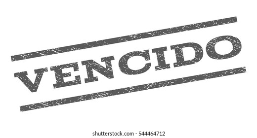 Vencido watermark stamp. Text caption between parallel lines with grunge design style. Rubber seal stamp with scratched texture. Vector grey color ink imprint on a white background.