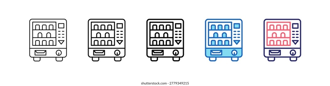 Vending Icon In 5 Different Styles Set Collection.