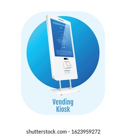 Vending kiosk flat concept icon. Self service terminal sticker, clipart. Electronic software with sensor panel. Restaurant digital counter isolated cartoon illustration on white background