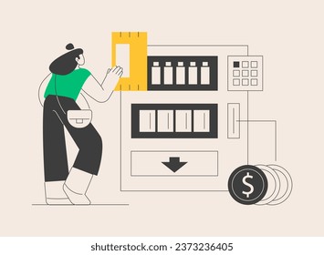 Ilustración vectorial de concepto abstracto de máquina expendedora. Vending business, máquina de autoservicio, snacks y bebidas, pequeñas empresas, café para llevar, espacio público, metáfora abstracta del comercio.