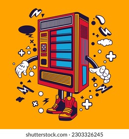 vending machine Cartoon Character Sticker Vector Stock Illustration