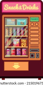 Vending Machine. Cartoon Snack And Drinks Selling