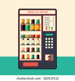 Vending machine for coffee and snacks. Flat vector illustration.