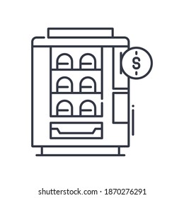 Vending machine concept icon, linear isolated illustration, thin line vector, web design sign, outline concept symbol with editable stroke on white background.