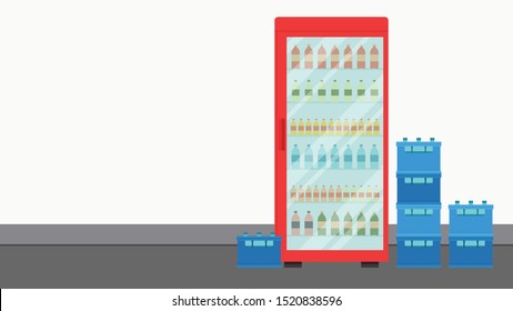 Vending machine and Crate vector. free space for text. Crate stack.