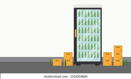 Vending machine and Crate vector. free space for text. Crate stack. Beer vending machine.