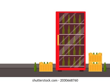 Vending machine and Crate vector. free space for text. Crate stack. Beer vending machine.