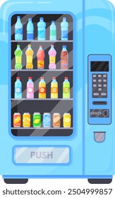Vending machine with drinks. Cold beverage sale service isolated on white background