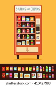 Vending machine with food. Vector flat cartoon illustration 
