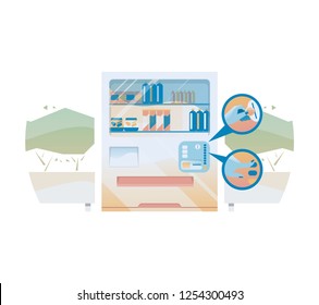 Vending machine and hand coin - vector
