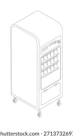 Vending machine - hand drawn isometric black and white vector illustration.