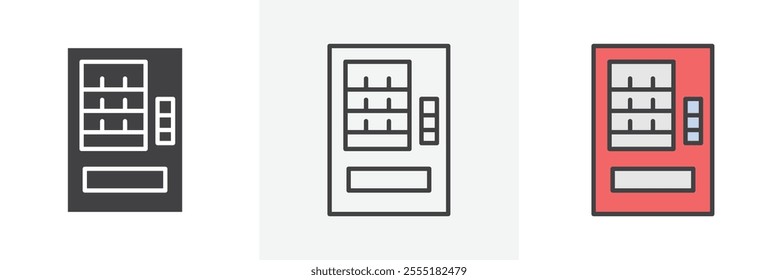 Vending machine icon collection in black and colored style.