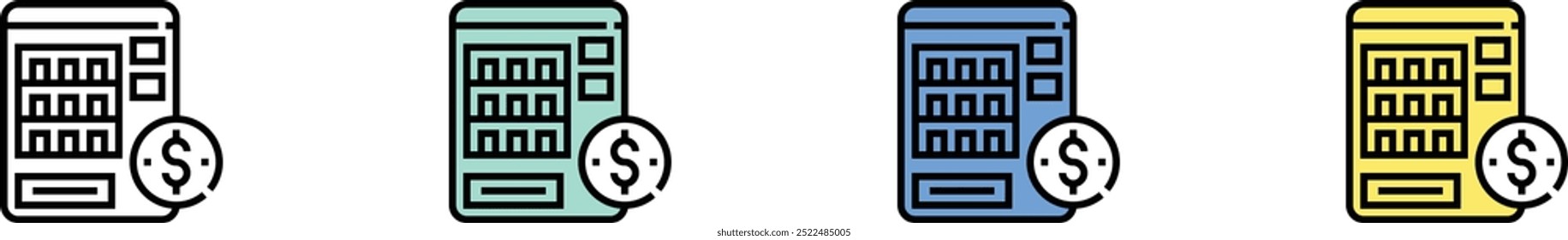 vending machine icon. Outline, Green, Blue and Yellow Style Design Isolated On White Background