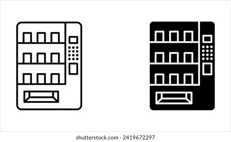 Juego de iconos de máquina expendedora. Máquina expendedora de aperitivos y bebidas de fondo blanco
