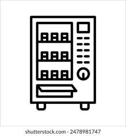 Icono de la máquina expendedora, máquina expendedora con aperitivos y bebidas sobre fondo blanco.