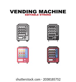 Vending Machine icon symbol set of outline, solid, flat and filled outline style. Isolated on white background. Editable stroke vector icon.