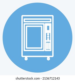 Icono de la máquina expendedora en el estilo de los ojos azules de moda aislado en un fondo azul suave