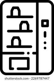 Vending Machine Icon Vector: An icon vector that represents a vending machine typically features a machine with products displayed in compartments