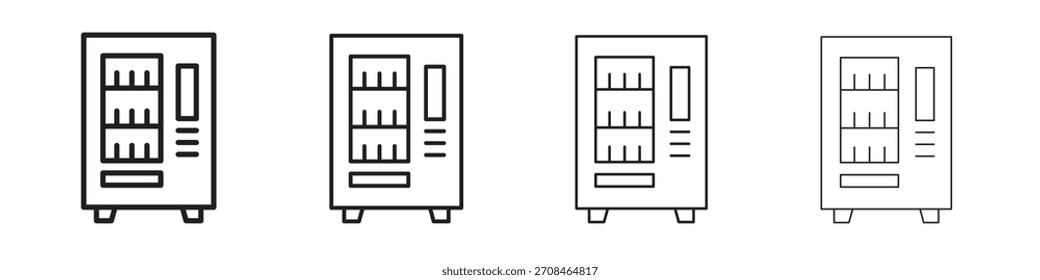 Ícones de máquinas automáticas em elementos de linha simples pretos.