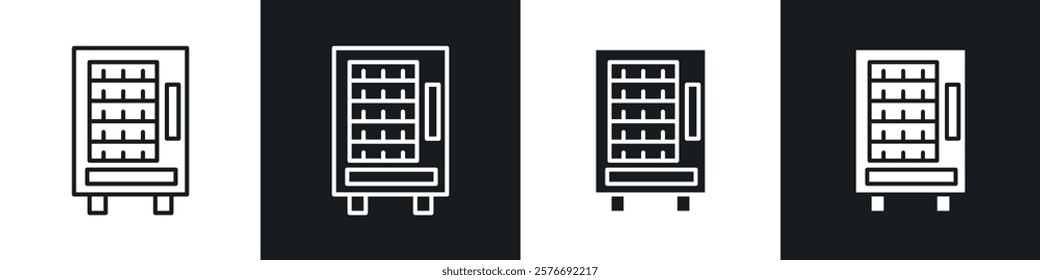 Vending machine icons collection in black and white solid and line style