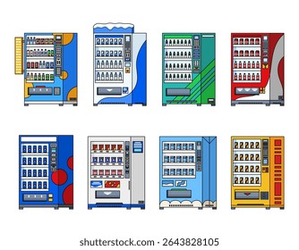 Vending Machine Illustration Icon with Flat Illustration Style, Suitable for Use in Various Design Needs Such as Templates, Posters, Web, Social Media, Banners, Flyers and others.