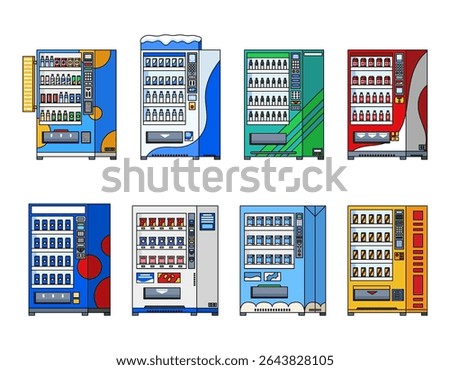 Vending Machine Illustration Icon with Flat Illustration Style, Suitable for Use in Various Design Needs Such as Templates, Posters, Web, Social Media, Banners, Flyers and others.