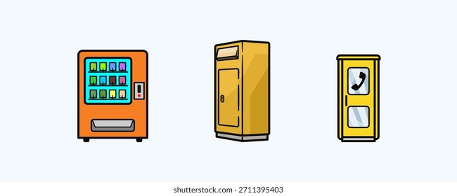 Iconos de la máquina expendedora, del armario, y de la cabina de teléfono