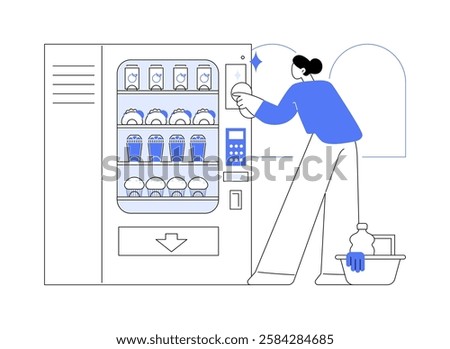 Vending machine maintenance isolated cartoon vector illustrations. Vending machine owner cleaning automaton, small business owner, warranty repair service, fix selling equipment vector cartoon.