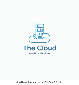 Vending machine on the sky cloud vector illustration. Fresh beverages drink shop logo design concept