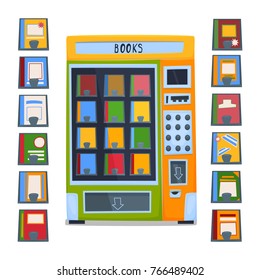 vending machine for selling books. A set of books and magazines. Vector illustration.