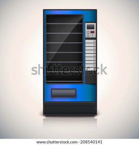 Vending Machine with shelves, blue coloor. Vector icon, eps10
