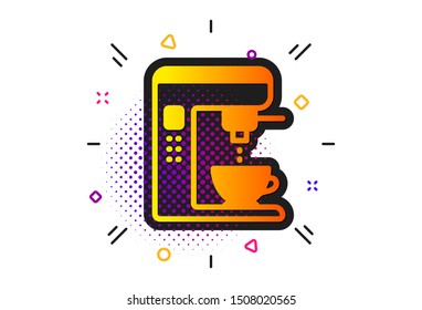 Vending machine sign. Halftone circles pattern. Coffee maker icon. Make tea symbol. Classic flat coffee maker icon. Vector