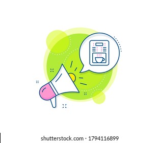 Vending machine sign. Megaphone promotion complex icon. Coffee maker line icon. Make tea symbol. Business marketing banner. Coffee maker sign. Vector