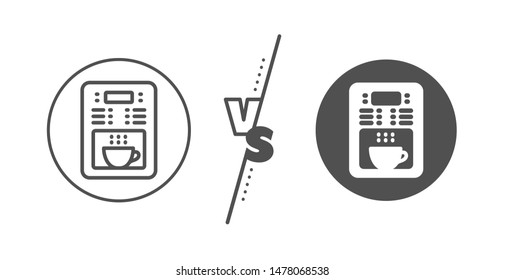 Vending machine sign. Versus concept. Coffee maker line icon. Make tea symbol. Line vs classic coffee maker icon. Vector