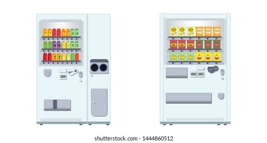 Vending machine with snacks and beverages isolated on white background, vector illustration.